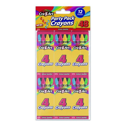 Cra-Z-Art Crayons, 4 Assorted Colors, 4/Box, 12 Boxes/Pack