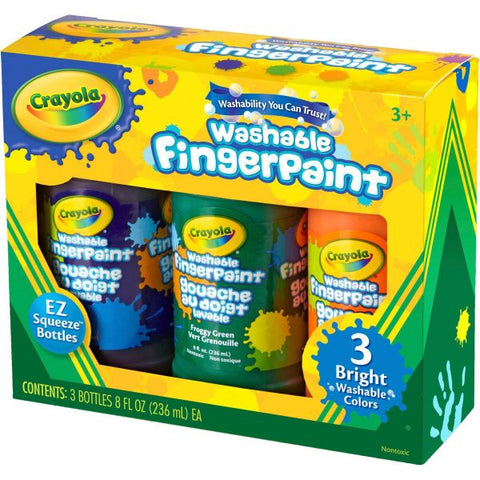 Crayola Washable Fingerpaint Pack, 3 Assorted Bright Colors, 8 oz Tube, 3/Box