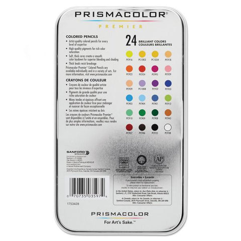 Prismacolor Premier Colored Pencil, 3 mm, 2B, Assorted Lead and Barrel Colors, 24/Pack