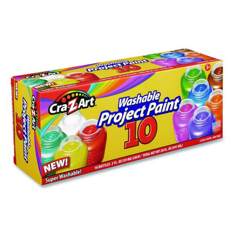 Cra-Z-Art Washable Project Paints, 10 Assorted Colors, 2 oz Bottles, 10/Pack