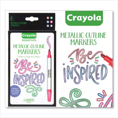 Crayola Signature Metallic Outline Paint Markers, Bullet Tip, Assorted Colors, 6/Pack