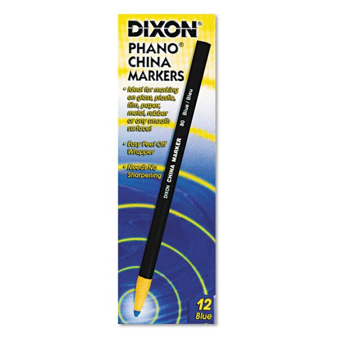 Dixon Phano China Markers, Blue, Presharpened, Pack of 12