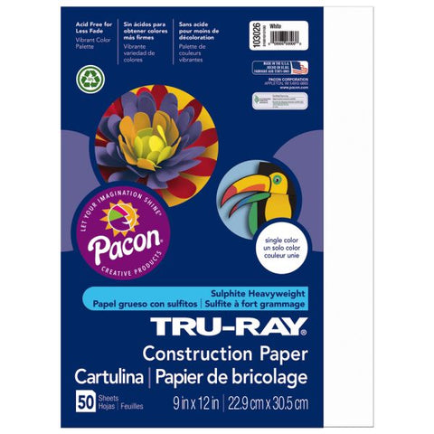 Tru-Ray Construction Paper, 50% Recycled, 9" x 12", White, Pack Of 50