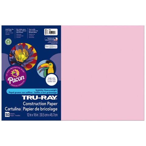 Tru-Ray Construction Paper, 50% Recycled, 12" x 18", Pink, Pack Of 50