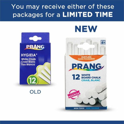 Prang Hygieia Dustless Chalk, White, Box Of 12