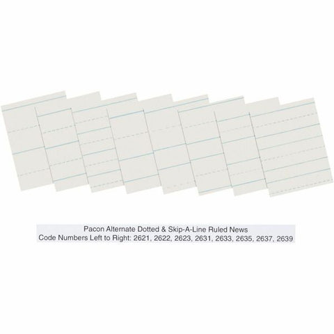 Pacon Skip-A-Line Ruled Newsprint Paper, 1" Two-Sided Long Rule, 8.5 x 11, 500/Pack