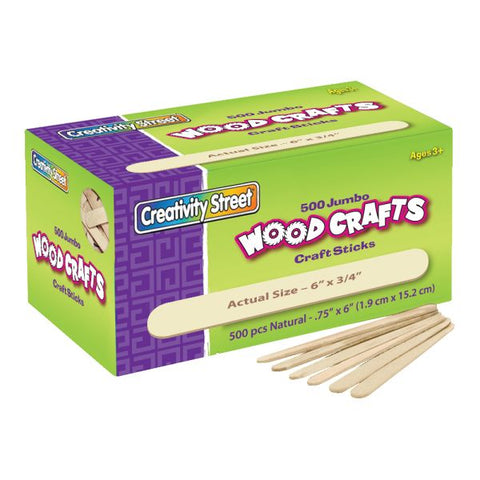 Creativity Street Wood Crafts Jumbo Craft Sticks, 6" x 3/4" x 2mm, Natural, Box Of 500