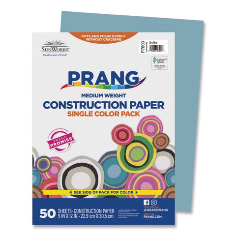 Prang SunWorks Construction Paper, 50 lb Text Weight, 9 x 12, Sky Blue, 50/Pack