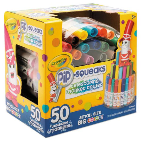 Crayola Pip-Squeaks Telescoping Marker Tower, Medium Bullet Tip, Assorted Colors, 50/Pack