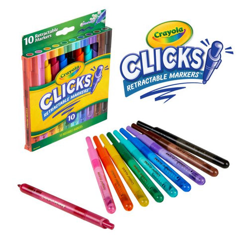 Crayola Washable Markers With Retractable Tips, Conical Tip, Assorted Colors, Pack of 10 Markers