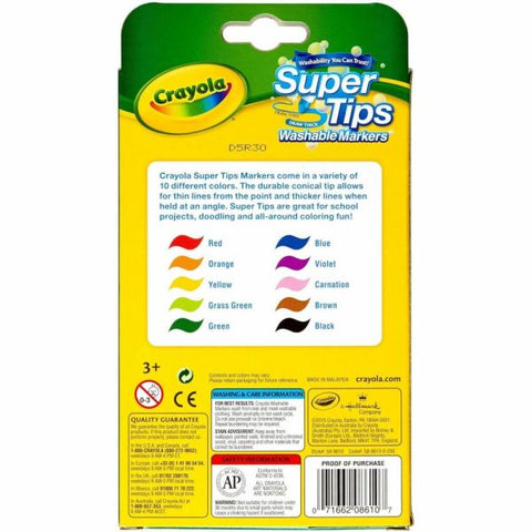 Crayola Super Tips 10-color Washable Markers - Assorted Ink - 10 / Set