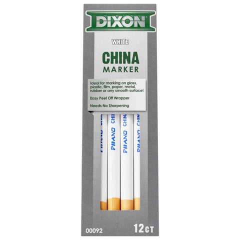 Dixon Phano China Markers, White, Presharpened, Pack of 12