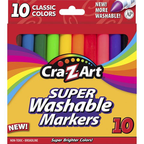 Cra-Z-Art Super Washable Markers, Broad Bullet Tip, Assorted Colors, 10/Set