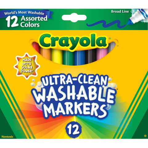 Crayola Washable Markers, Broad Line, Assorted Classic Colors, Box Of 12