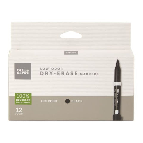 Low-Odor Dry-Erase Markers, Fine Point, 100% Recycled Plastic Barrel, Black, Pack Of 12