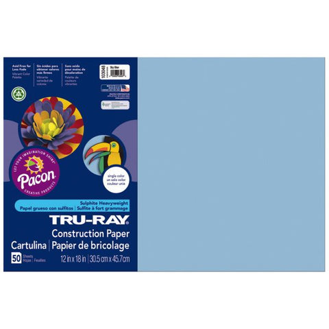 Tru-Ray Construction Paper, 50% Recycled, 12" x 18", Sky Blue, Pack Of 50