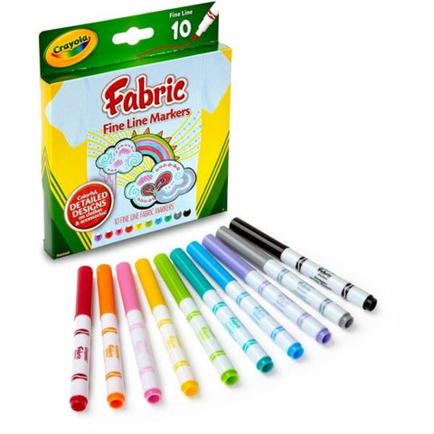 Crayola Bright Fabric Markers, Set Of 10, Fine Point, Assorted Colors