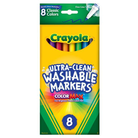 Crayola Ultra-Clean Washable Color Markers, Thin Line, Assorted Classic Colors, Box Of 8