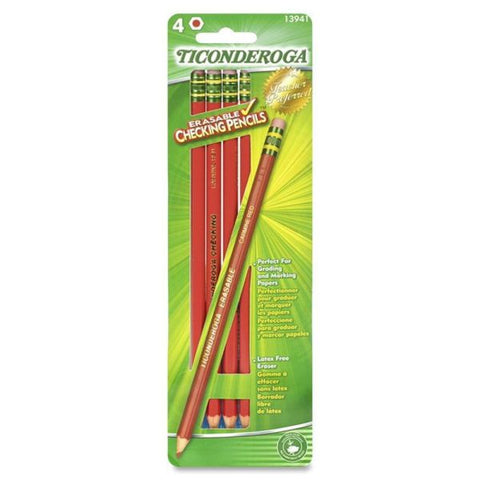 Ticonderoga Erasable Checking Pencils, 2.6 mm, Red, Pack Of 4 Pencils