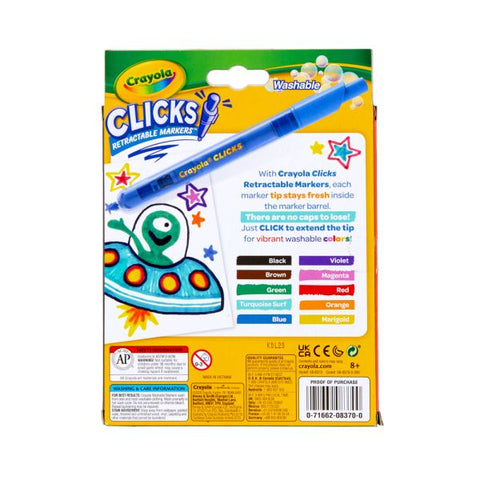 Crayola Washable Markers With Retractable Tips, Conical Tip, Assorted Colors, Pack of 10 Markers