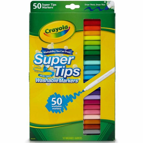 Crayola Washable Super Tips Markers, Fine/Broad Bullet Tips, Assorted Colors, 50/Set