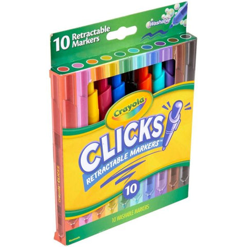 Crayola Washable Markers With Retractable Tips, Conical Tip, Assorted Colors, Pack of 10 Markers