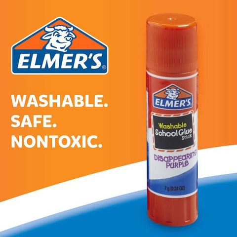 Elmer's Washable School Glue Sticks, 0.24 oz, Applies Purple, Dries Clear, 4/Pack