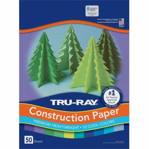 Pacon Tru-Ray Construction Paper, 76 lb Text Weight, 12 x 18, Assorted Cool/Warm Colors, 25/Pack