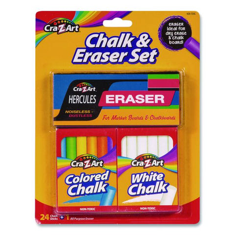 Cra-Z-Art Chalk and Eraser Set, (12) White/(12) Assorted