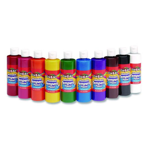 Cra-Z-Art Washable Tempera Paint, 10 Assorted Colors, 8 oz Bottle, 10/Pack