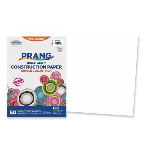 Prang SunWorks Construction Paper, 50 lb Text Weight, 12 x 18, Bright White, 50/Pack