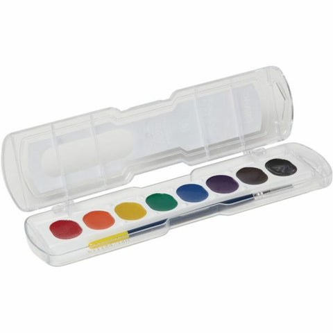 Prang Washable Watercolors 8-Color Set With Brush, Assorted Colors