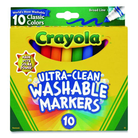 Crayola Ultra-Clean Washable Markers, Broad Bullet Tip, Assorted Colors, 10/Pack