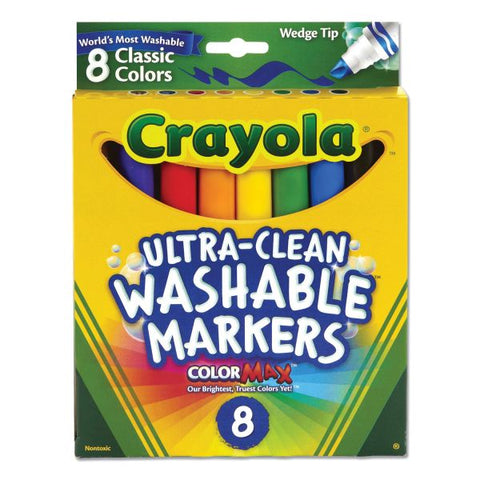 Crayola Ultra-Clean Washable Markers, Fine/Broad Wedge/Chisel Tips, Assorted Colors, 8/Box