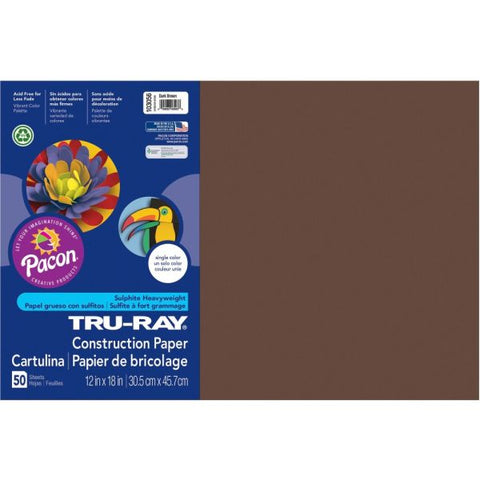 Tru-Ray Construction Paper, 50% Recycled, 12" x 18", Dark Brown, Pack Of 50