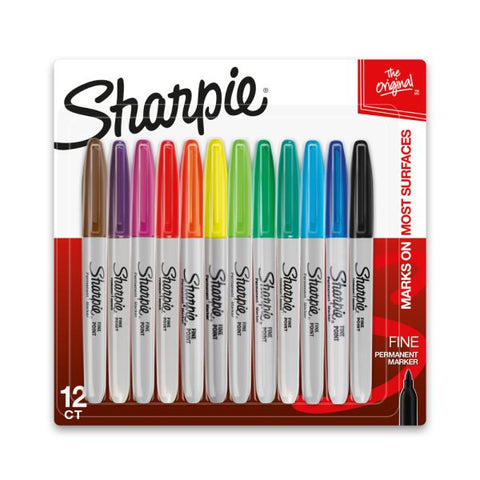 Sharpie Permanent Fine-Point Markers, Assorted Colors, Pack Of 12 Markers