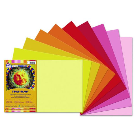 Pacon Tru-Ray Construction Paper, 76 lb Text Weight, 12 x 18, Assorted Cool/Warm Colors, 25/Pack