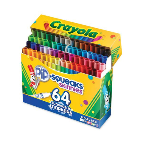 Crayola Pip-Squeaks Skinnies Washable Markers, Medium Bullet Tip, Assorted Colors, 64/Pack