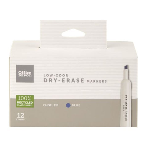 Low-Odor Dry-Erase Markers, Chisel Point, 100% Recycled Plastic Barrel, Blue, Pack Of 12