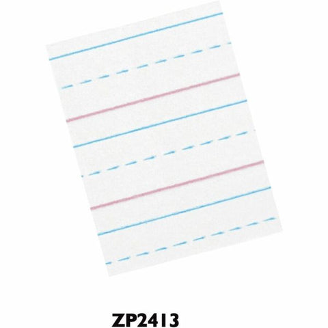 Zaner-Bloser Pacon Broken Midline Sulphite Paper - 500 Sheets - 0.50" Ruled - 8" x 10 1/2" - White Paper - 500 / Ream