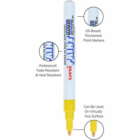 UniBall Oil-Base Fine Line uni Paint Markers - Fine Marker Point - Yellow Oil Based Ink - 1 Each