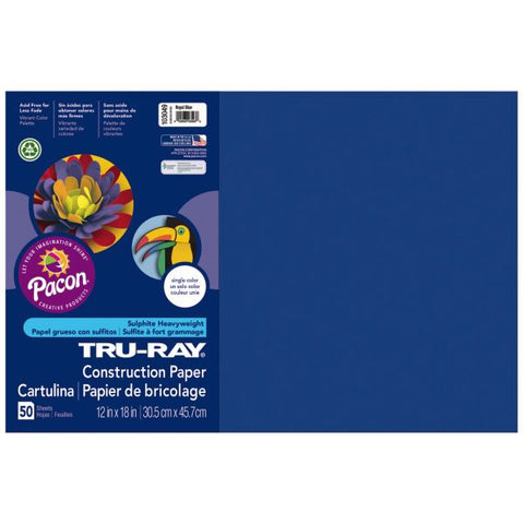 Tru-Ray Construction Paper, 50% Recycled, 12" x 18", Royal Blue, Pack Of 50