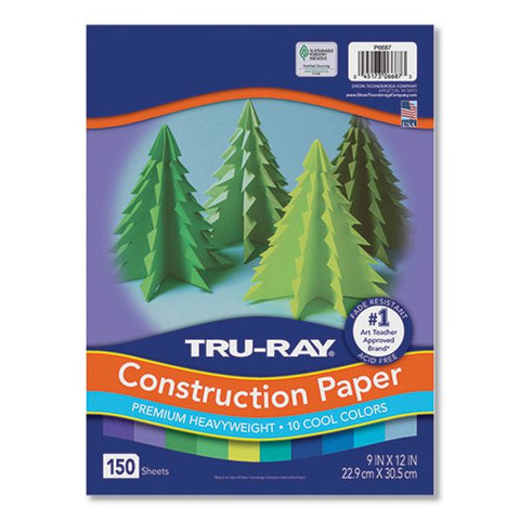 Pacon Tru-Ray Construction Paper, 76 lb Text Weight, 9 x 12, Cool Assorted Colors, 150/Pack