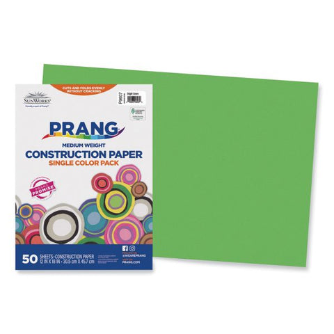 Prang SunWorks Construction Paper, 50 lb Text Weight, 12 x 18, Bright Green, 50/Pack