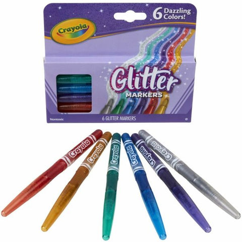 Crayola Glitter Markers, Bullet Point, Assorted Colors, Pack Of 6