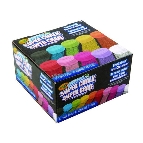 Crayola Super Chalk, 1" x 2.8" Diameter, 10 Assorted Colors, 10 Pucks/Box