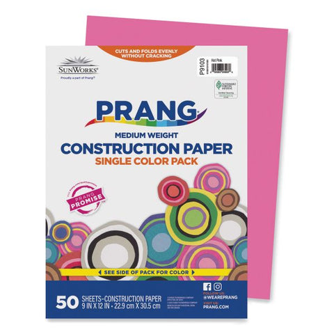 Prang SunWorks Construction Paper, 50 lb Text Weight, 9 x 12, Hot Pink, 50/Pack