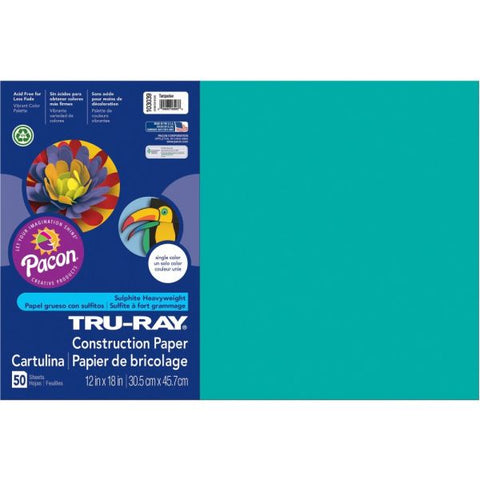 Tru-Ray Construction Paper, 50% Recycled, 12" x 18", Turquoise, Pack Of 50