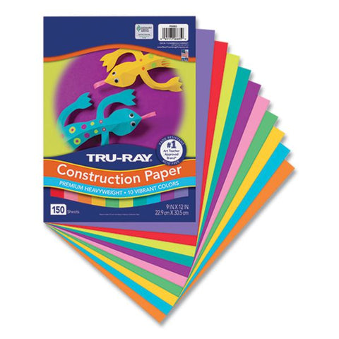 Pacon Tru-Ray Construction Paper, 76 lb Text Weight, 9 x 12, Vibrant Assorted Colors, 150/Pack