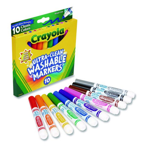 Crayola Ultra-Clean Washable Markers, Broad Bullet Tip, Assorted Colors, 10/Pack